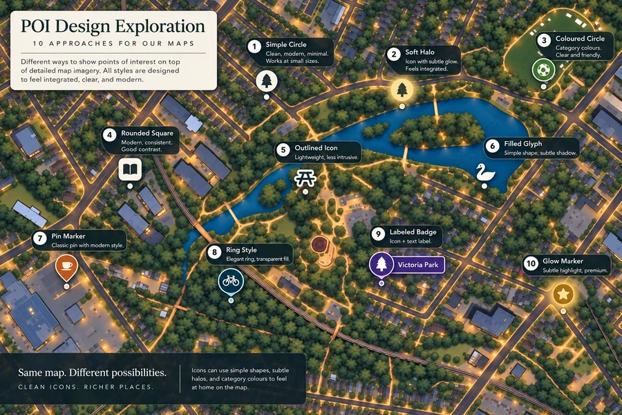 Studies of place icons on an illustrated map