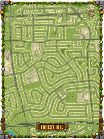 Forest Hill in a playful Video Game map style